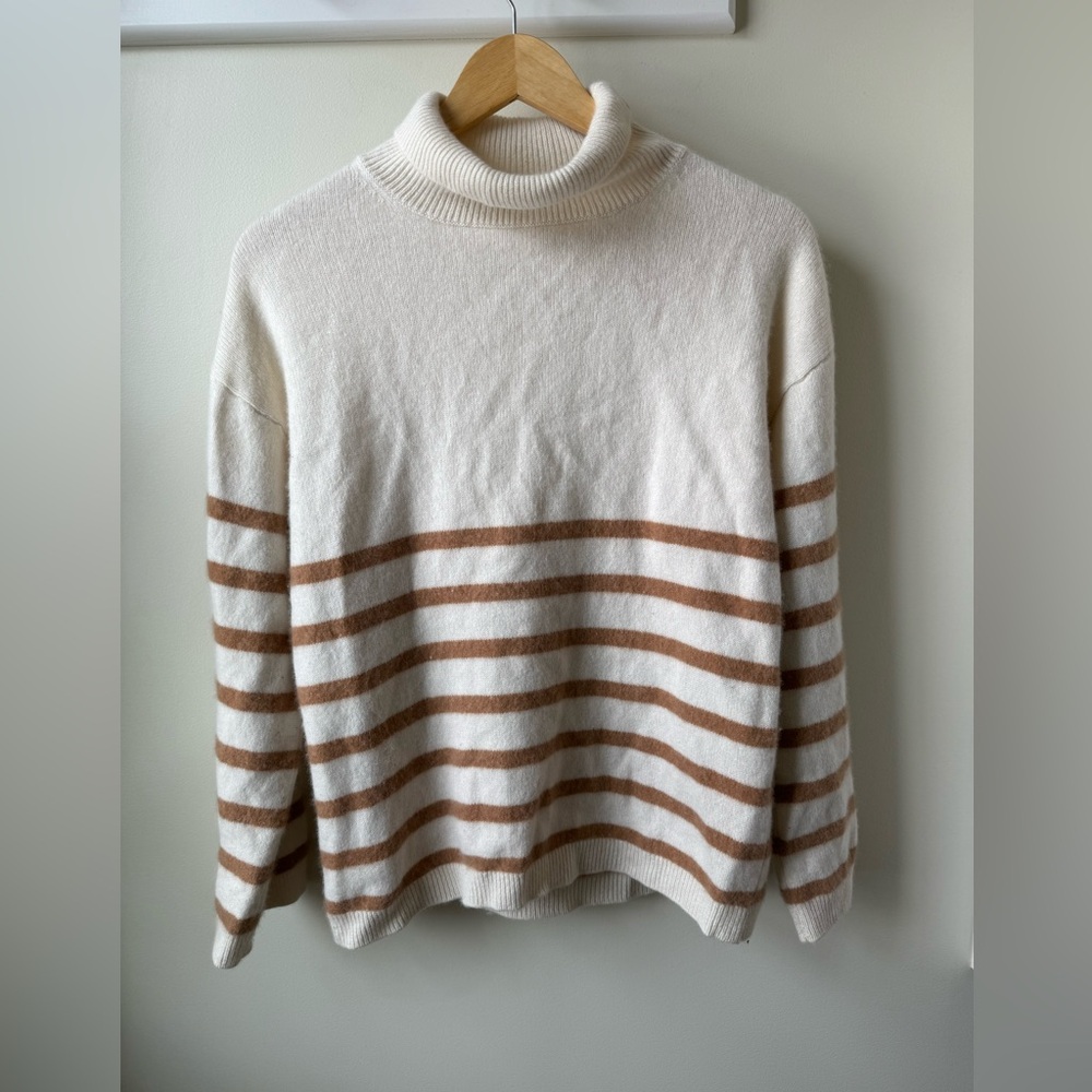 FRAME Breton Striped Cashmere Turtleneck Sweater Quiet Luxury Old Money Cozy S